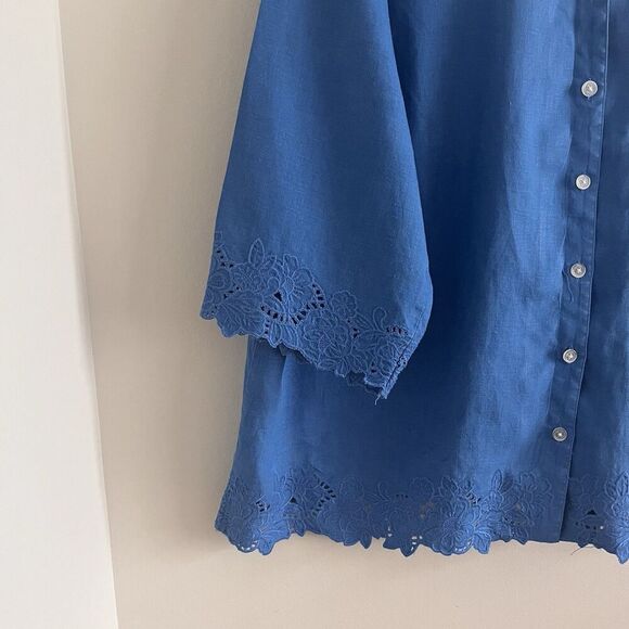Jones New York 3X Linen Tunic Top Blue Eyelet Lace Relaxed Boho Coastal - Picture 8 of 11